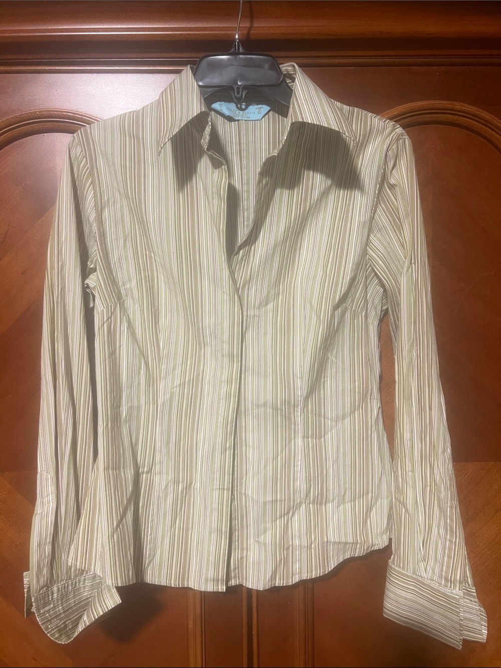 Button-Down Stripe Cotton Shirt - Light Green/Beige (BIN 2-63)